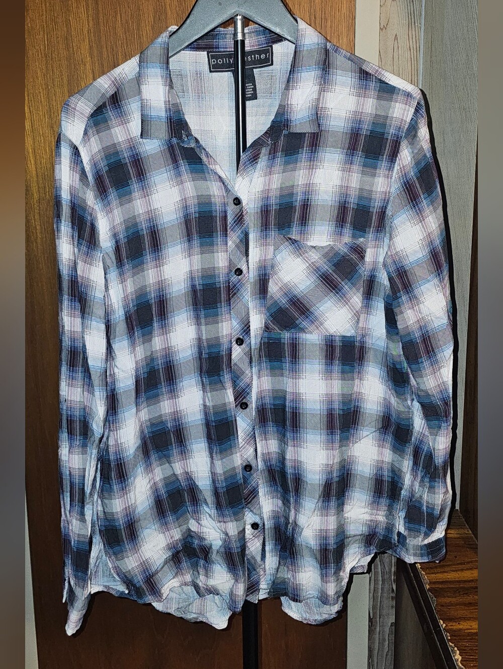 Polly & Esther Blue and White Plaid Button-Down Shirt